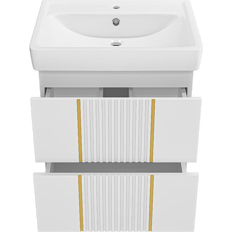 Тумба с раковиной Brevita Vega 60 УТ000022668 подвесная Белая матовая Золото, купить, цена, заказать, магазин, доставка, скидка, промокод, купить, цена, заказать, магазин, доставка, скидка, промокод