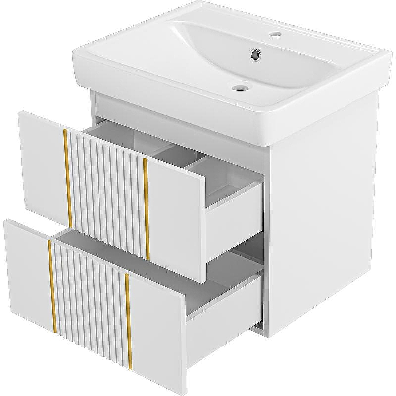 Тумба с раковиной Brevita Vega 60 УТ000022668 подвесная Белая матовая Золото, купить, цена, заказать, магазин, доставка, скидка, промокод, купить, цена, заказать, магазин, доставка, скидка, промокод
