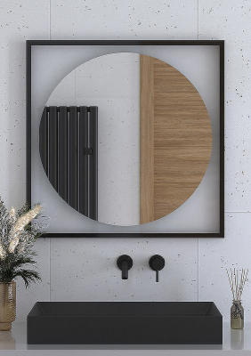 Зеркало Defesto Eclipce 80х80 DF 2233 с подсветкой 18W-3000К/в багетной раме/Без выключателя/Теплый белый свет/Черная рама