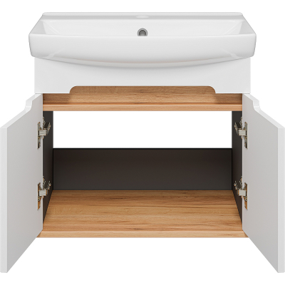 Тумба с раковиной Misty Сканди 60 УТ000023184 подвесная Белый Дуб крафт золотой Антрацит