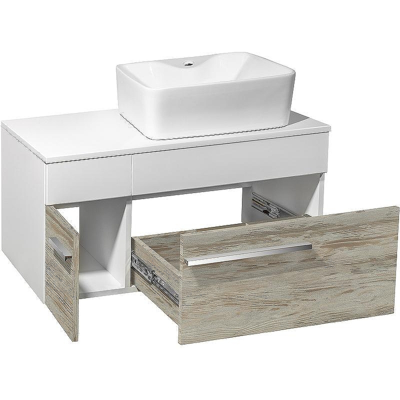 Тумба под раковину Runo Вудлайн 85 00-00001010 подвесная Белая Дуб скандинавский, купить, цена, заказать, магазин, доставка, скидка, промокод, купить, цена, заказать, магазин, доставка, скидка, промокод