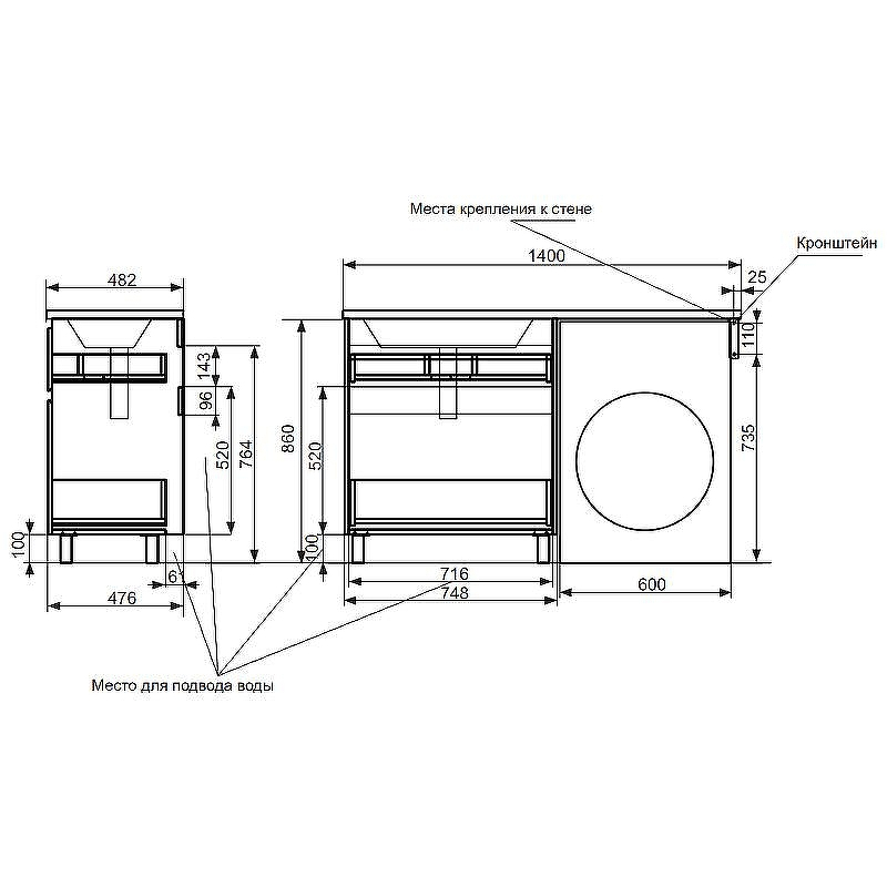 Тумба с раковиной Эстет Dallas Luxe 140 R ФР-00002907 Белая, купить, цена, заказать, магазин, доставка, скидка, промокод, купить, цена, заказать, магазин, доставка, скидка, промокод
