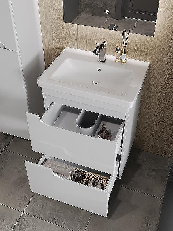 Тумба с раковиной Orange Topline-Milano 60 TM60-02+RA Белый глянец, купить, цена, заказать, магазин, доставка, скидка, промокод, купить, цена, заказать, магазин, доставка, скидка, промокод