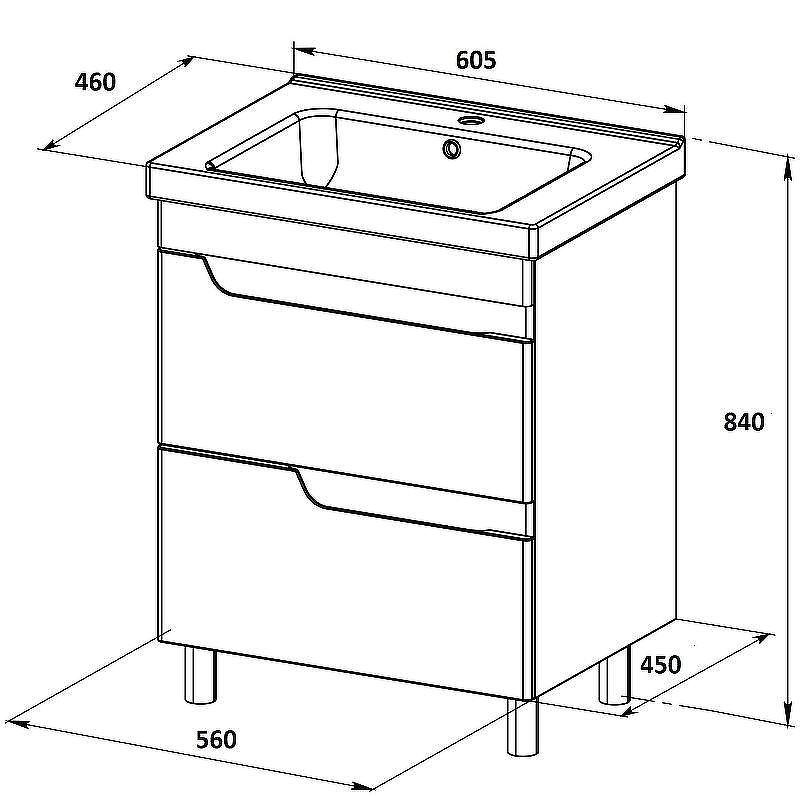 Тумба с раковиной Orange Topline-Milano 60 TM60-02+RA Белый глянец, купить, цена, заказать, магазин, доставка, скидка, промокод, купить, цена, заказать, магазин, доставка, скидка, промокод