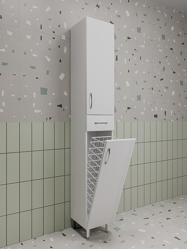 Шкаф пенал Style Line Эко Стандарт 30 ЛС-00002328 с бельевой корзиной Белый глянцевый, купить, цена, заказать, магазин, доставка, скидка, промокод, купить, цена, заказать, магазин, доставка, скидка, промокод