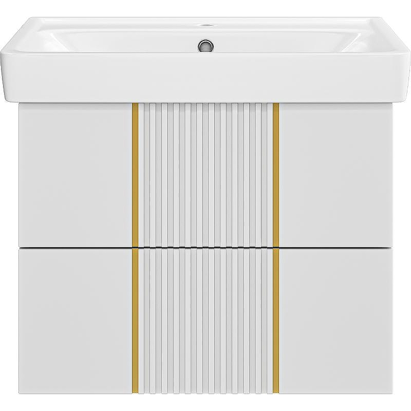 Тумба с раковиной Brevita Vega 70 УТ000022669 подвесная Белая матовая Золото, купить, цена, заказать, магазин, доставка, скидка, промокод, купить, цена, заказать, магазин, доставка, скидка, промокод