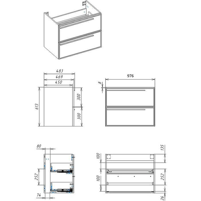 Тумба под раковину La Fenice Elba Twin 100 FNC-01-ELB-BG-100-2 подвесная Синяя матовая, купить, цена, заказать, магазин, доставка, скидка, промокод, купить, цена, заказать, магазин, доставка, скидка, промокод