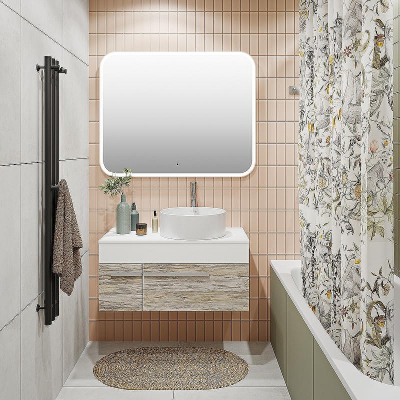 Тумба под раковину Runo Вудлайн 100 00-00001011 подвесная Белая Дуб скандинавский