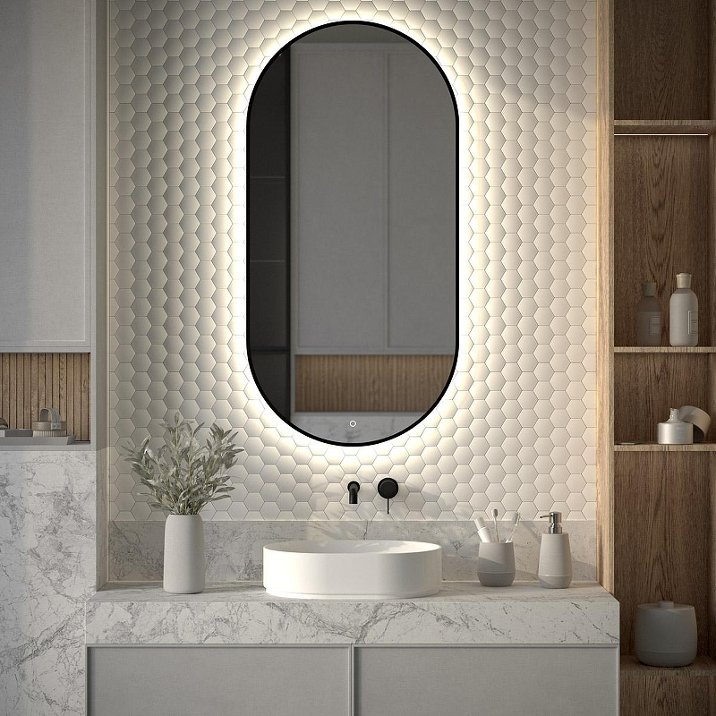 Зеркало Defesto Aura 60х120 DF 2926S с подсветкой 31W-4500K/Сенсорный выключатель/Нейтральный белый свет/Черная рама, купить, цена, заказать, магазин, доставка, скидка, промокод, купить, цена, заказать, магазин, доставка, скидка, промокод