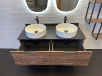 Тумба с раковинами Comforty Порто 120-2 00-00001287 подвесная Дуб темно-коричневый, купить, цена, заказать, магазин, доставка, скидка, промокод, купить, цена, заказать, магазин, доставка, скидка, промокод