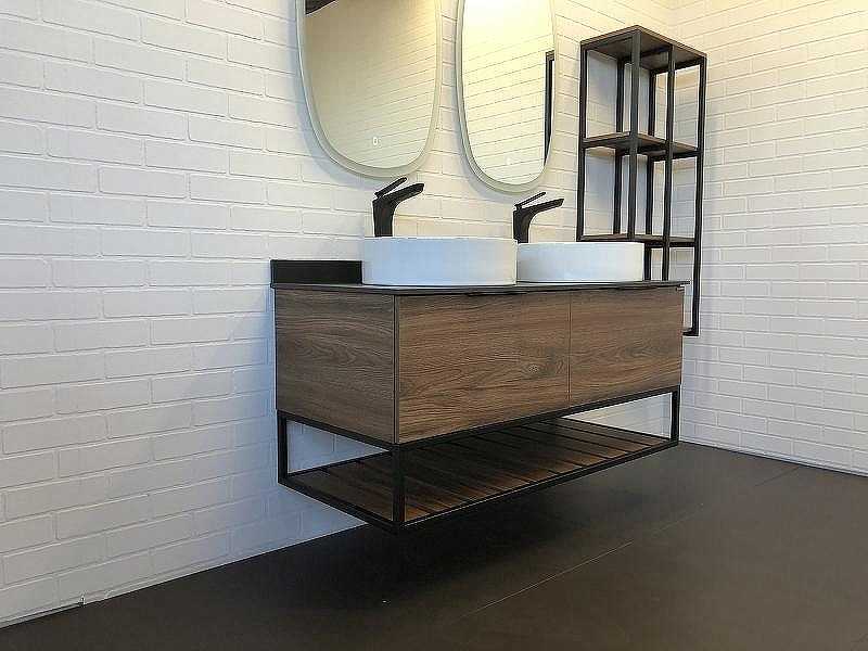 Тумба с раковинами Comforty Порто 120-2 00-00001287 подвесная Дуб темно-коричневый, купить, цена, заказать, магазин, доставка, скидка, промокод, купить, цена, заказать, магазин, доставка, скидка, промокод