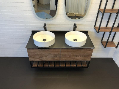 Тумба с раковинами Comforty Порто 120-2 00-00001287 подвесная Дуб темно-коричневый