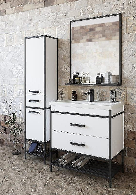 Тумба под раковину Sanflor Норд 80 С04606 Белая матовая Черный муар, купить, цена, заказать, магазин, доставка, скидка, промокод, купить, цена, заказать, магазин, доставка, скидка, промокод