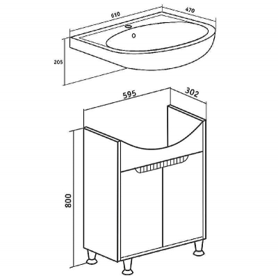 Тумба под раковину Runo Эко 60 00-00001327 Серый бетон Белая