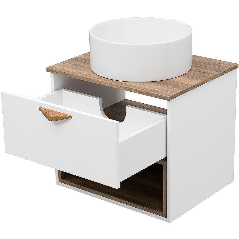 Тумба под раковину Brevita Bergen 60 BER-07060-19-01-1Я подвесная Белая матовая Дуб Галифакс олово, купить, цена, заказать, магазин, доставка, скидка, промокод, купить, цена, заказать, магазин, доставка, скидка, промокод