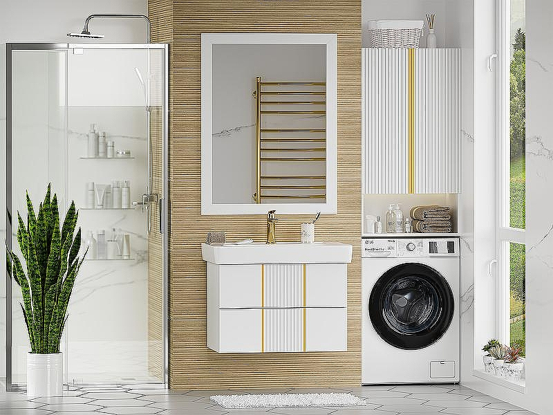 Тумба с раковиной Brevita Vega 80 УТ000022670 подвесная Белая матовая Золото, купить, цена, заказать, магазин, доставка, скидка, промокод, купить, цена, заказать, магазин, доставка, скидка, промокод