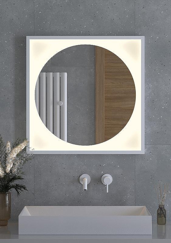 Зеркало Defesto Eclipce 70х70 DF 2237 с подсветкой 15W-3000К/в багетной раме/Без выключателя/Теплый белый свет/Белая рама, купить, цена, заказать, магазин, доставка, скидка, промокод, купить, цена, заказать, магазин, доставка, скидка, промокод