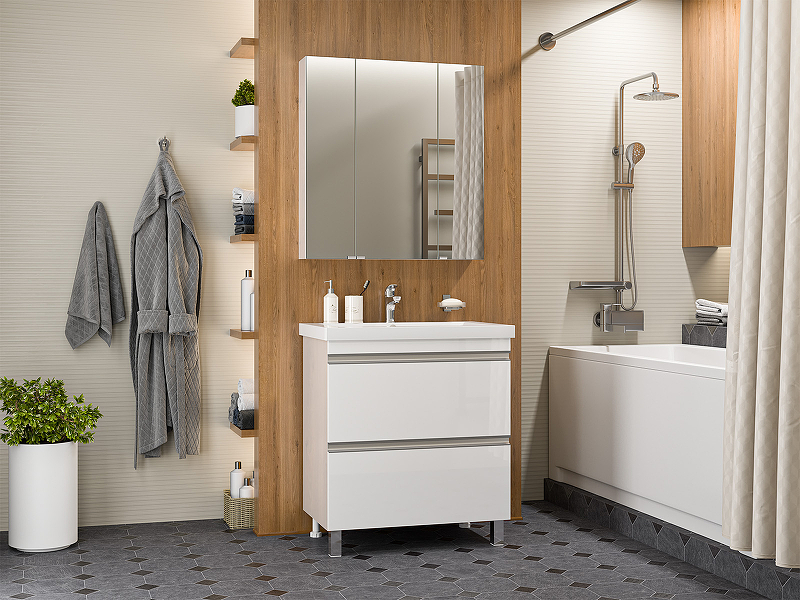 Тумба с раковиной Misty Ингрид 75 УТ000015041 Белая, купить, цена, заказать, магазин, доставка, скидка, промокод, купить, цена, заказать, магазин, доставка, скидка, промокод