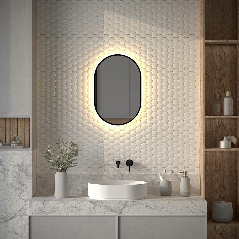 Зеркало Defesto Aura 40х60 DF 2931 с подсветкой 16W-3000K/Без выключателя/Теплый белый свет/Черная рама, купить, цена, заказать, магазин, доставка, скидка, промокод, купить, цена, заказать, магазин, доставка, скидка, промокод