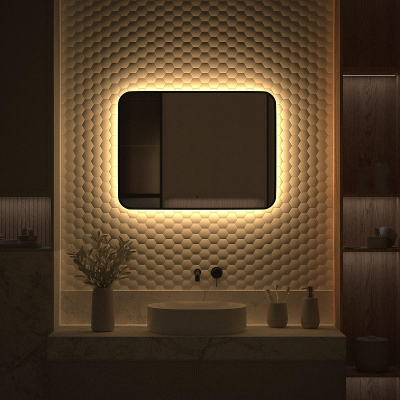 Зеркало Defesto Aura 80х60 DF 2977RH с подсветкой 25W-3000K/ИК - выключатель/Теплый белый свет/Черная рама