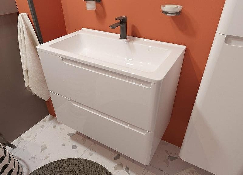 Тумба с раковиной Эстет Kare Luxe 80 ФР-00005715 подвесная Белая, купить, цена, заказать, магазин, доставка, скидка, промокод, купить, цена, заказать, магазин, доставка, скидка, промокод