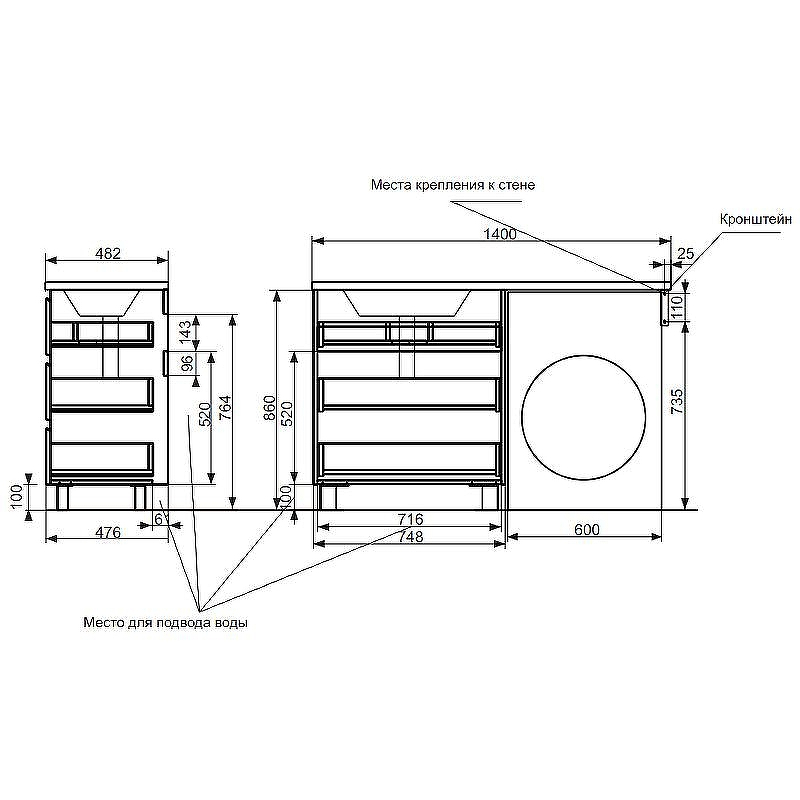Тумба с раковиной Эстет Dallas Luxe 140 R ФР-00002912 Белая, купить, цена, заказать, магазин, доставка, скидка, промокод, купить, цена, заказать, магазин, доставка, скидка, промокод