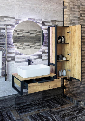 Тумба под раковину Sanflor Гард 70 С22581 подвесная Дуб крафт золотой Черная