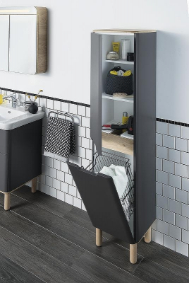 Шкаф пенал Vitra Sento 40 L 60856 подвесной с бельевое корзиной Антрацит матовый