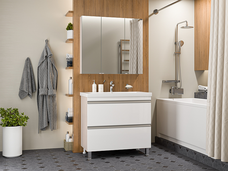 Тумба с раковиной Misty Ингрид 90 УТ000015020 Белая, купить, цена, заказать, магазин, доставка, скидка, промокод, купить, цена, заказать, магазин, доставка, скидка, промокод