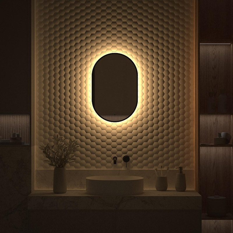 Зеркало Defesto Aura 40х60 DF 2931R с подсветкой 16W-3000K/ИК - выключатель/Теплый белый свет/Черная рама, купить, цена, заказать, магазин, доставка, скидка, промокод, купить, цена, заказать, магазин, доставка, скидка, промокод