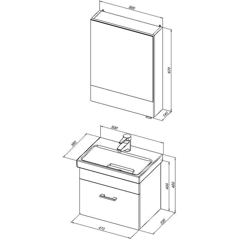 Комплект мебели для ванной Aquanet Нота 50 254063 Белый, купить, цена, заказать, магазин, доставка, скидка, промокод, купить, цена, заказать, магазин, доставка, скидка, промокод