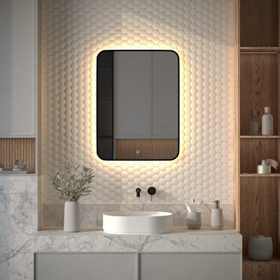 Зеркало Defesto Aura 60х80 DF 2977S с подсветкой 25W-3000K/Сенсорный выключатель/Теплый белый свет/Черная рама