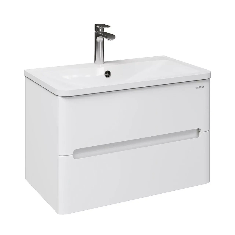 Тумба под раковину Grossman Адель 80 108022 подвесная цвет Белый глянцевый, купить, цена, заказать, магазин, доставка, скидка, промокод, купить, цена, заказать, магазин, доставка, скидка, промокод