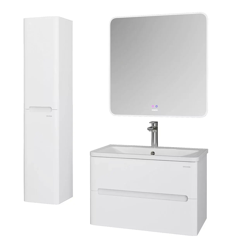 Тумба под раковину Grossman Адель 80 108022 подвесная цвет Белый глянцевый, купить, цена, заказать, магазин, доставка, скидка, промокод, купить, цена, заказать, магазин, доставка, скидка, промокод