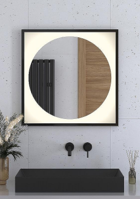 Зеркало Defesto Eclipce 70х70 DF 2232S с подсветкой 15W-3000К/в багетной раме/Сенсорный выключатель/Теплый белый свет/Черная рама