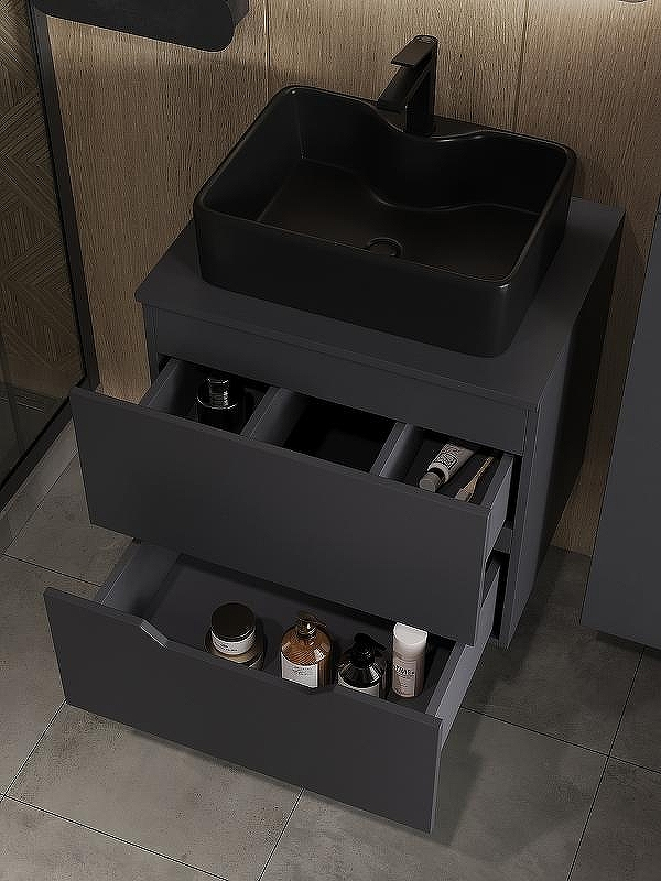 Тумба с раковиной Orange Line 60 Li-60TugMDF+B01-475MB подвесная Графит матовый, купить, цена, заказать, магазин, доставка, скидка, промокод, купить, цена, заказать, магазин, доставка, скидка, промокод