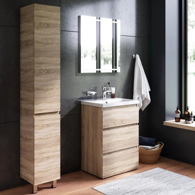 Комплект мебели для ванной AM.PM Gem S 60 BK91GC Светлый дуб со смесителем для раковины и аксессуарами