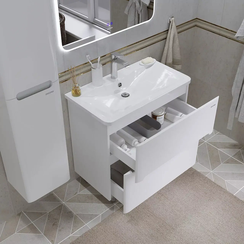 Тумба под раковину Grossman Адель 80 108023 цвет Белый глянцевый, купить, цена, заказать, магазин, доставка, скидка, промокод, купить, цена, заказать, магазин, доставка, скидка, промокод