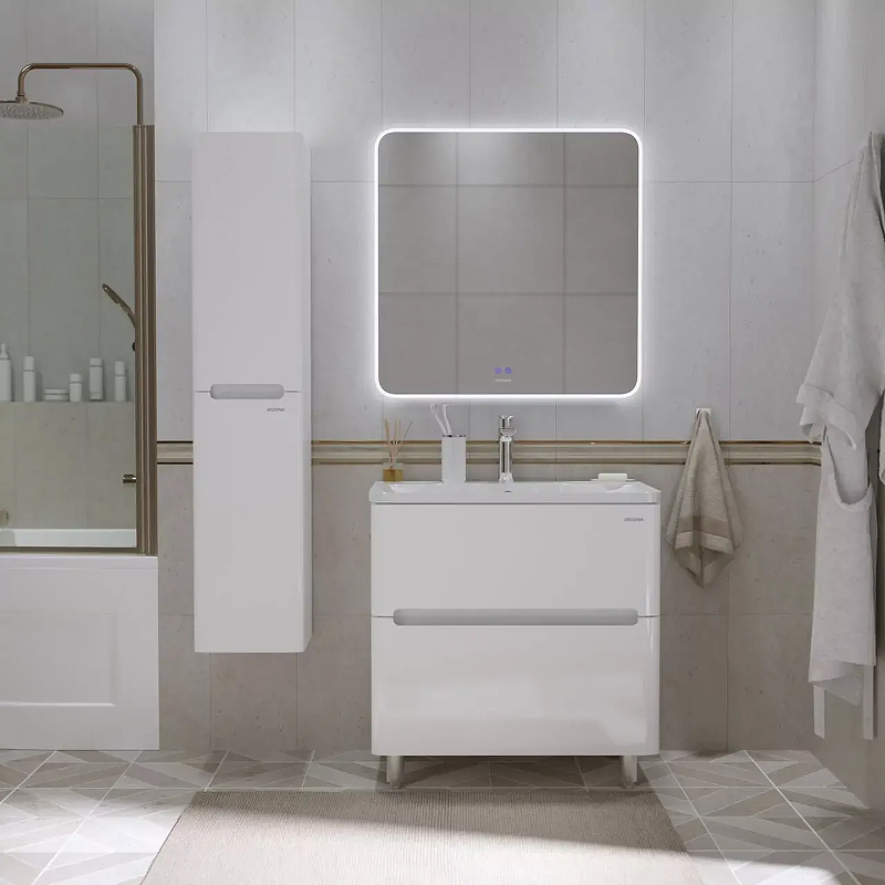 Тумба под раковину Grossman Адель 80 108023 цвет Белый глянцевый, купить, цена, заказать, магазин, доставка, скидка, промокод, купить, цена, заказать, магазин, доставка, скидка, промокод